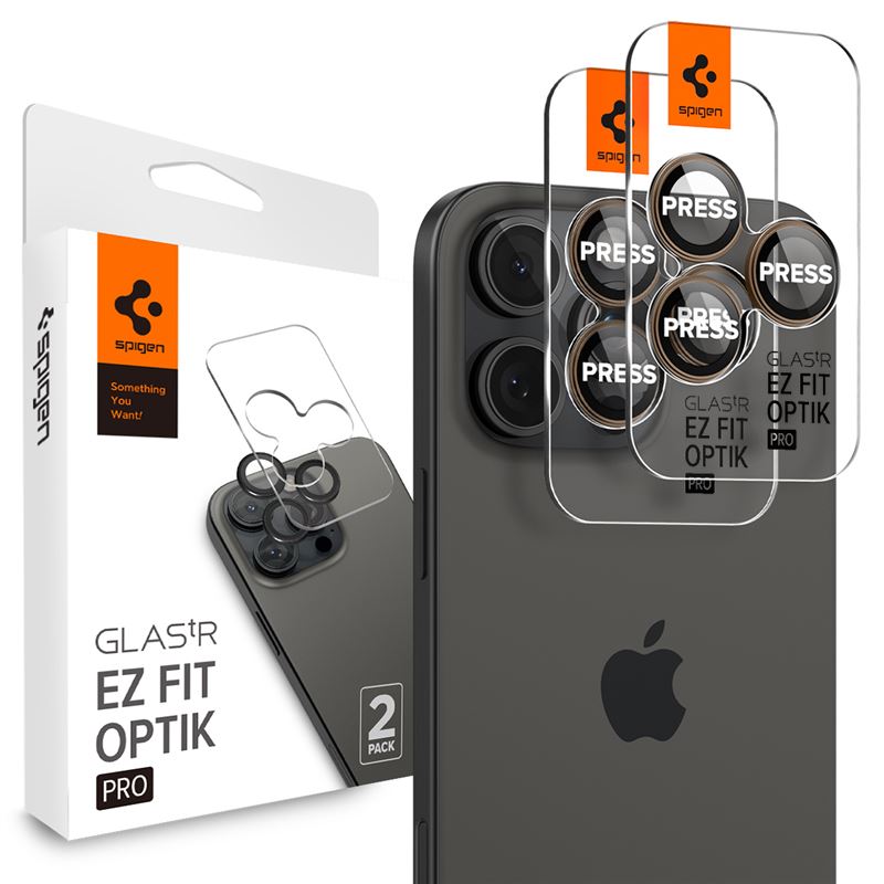 Spigen Glass tR EZ Fit Optik Pro 2 Pack, desert titanium - iPhone 17/16 Pro / 17/16 Pro Max