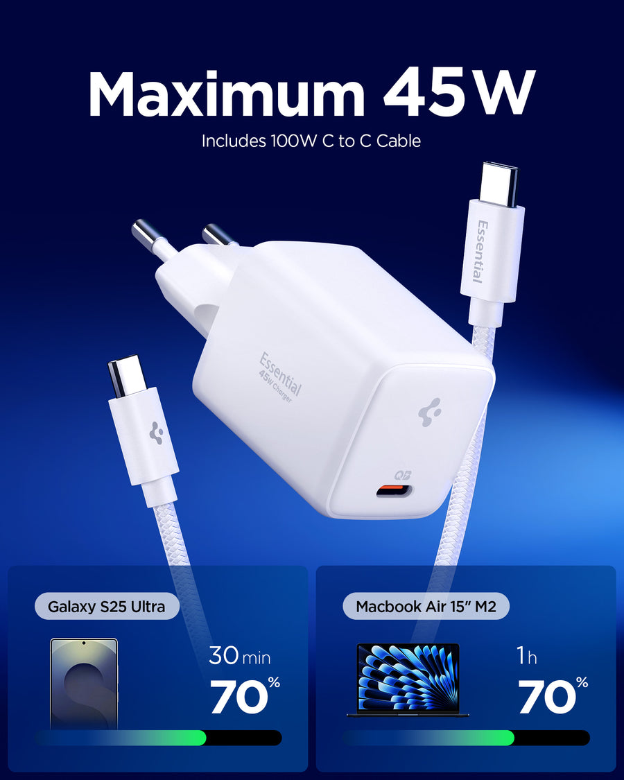 Maximální výkon 45 W: Rychlé a efektivní nabíjení kompatibilních zařízení