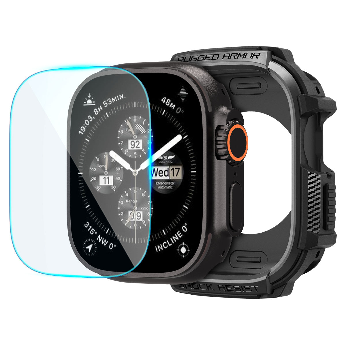 Spigen Rugged Armor (w Glass), matte black - Apple Watch Ultra 4/3/2/1 49mm