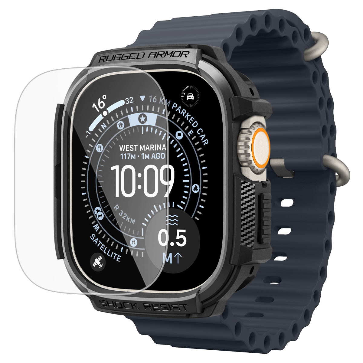 Spigen Rugged Armor (w Glass), matte black - Apple Watch Ultra 4/3/2/1 49mm