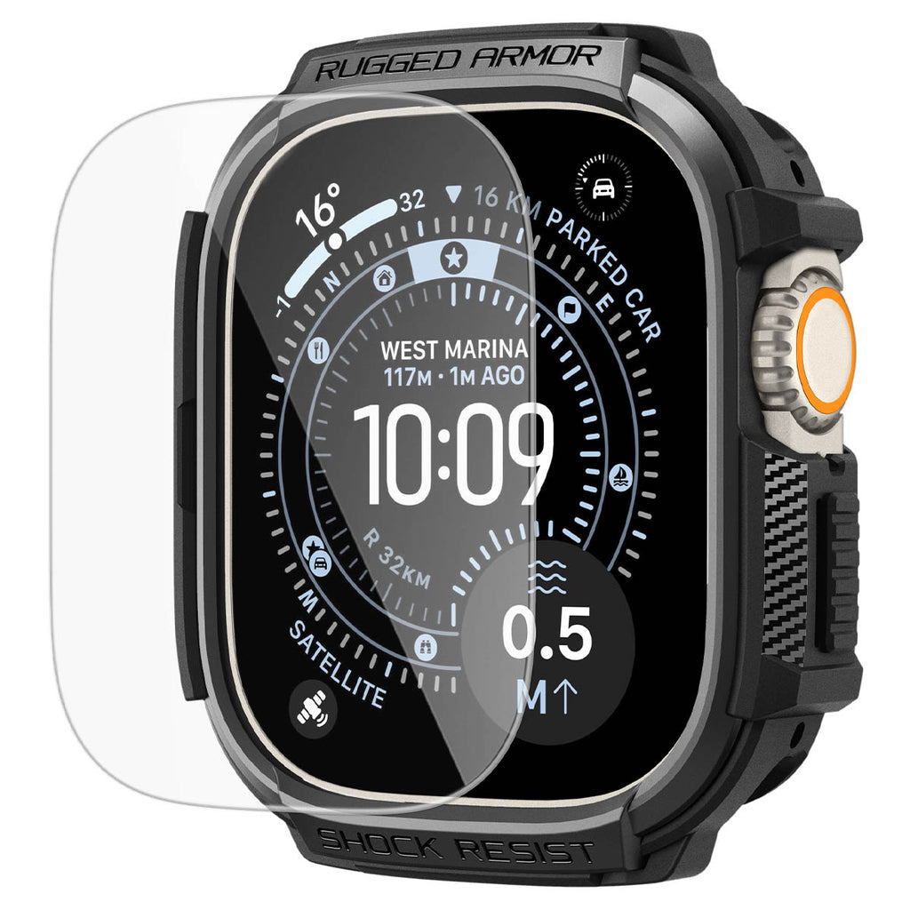 Spigen Rugged Armor (w Glass), matte black - Apple Watch Ultra 4/3/2/1 49mm