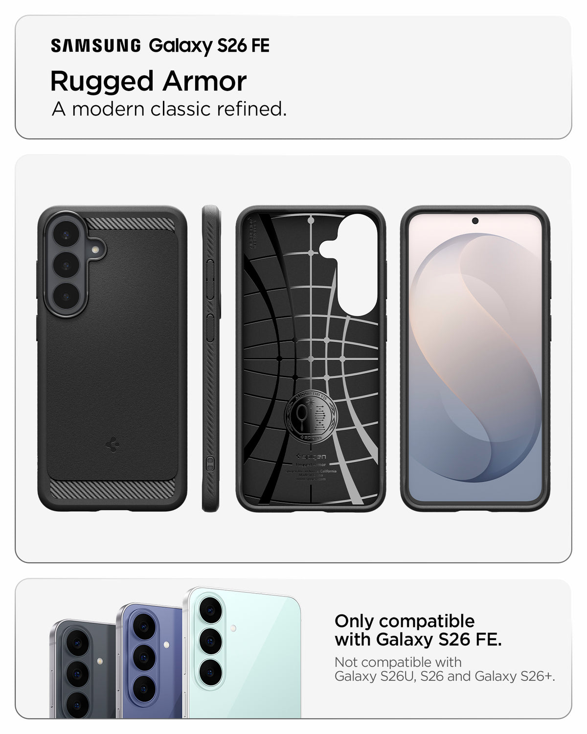 Spigen Rugged Armor, matte black - Samsung Galaxy S26 FE