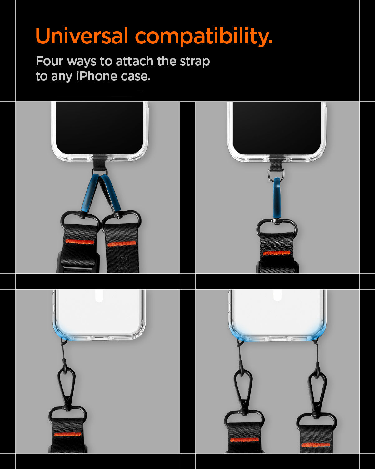 Spigen Universal Crossbody Lanyard Strap (Strap 1P + ConTag 1P + Connector 2P) DA30M, Black