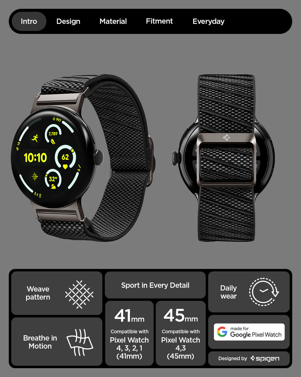 Spigen Lite Fit X V2, čierny - Google Pixel Watch 5/4/3/2/1 41mm