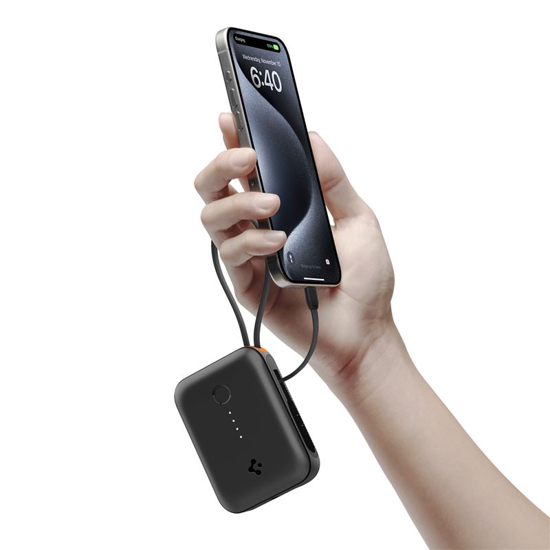 Spigen Essential 10,000 mAh 30W Power Bank (Built-in Cable), black EA3010BT