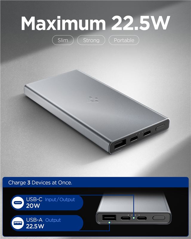 Fast charging 225W: easily charges smartphones and larger devices like tablets