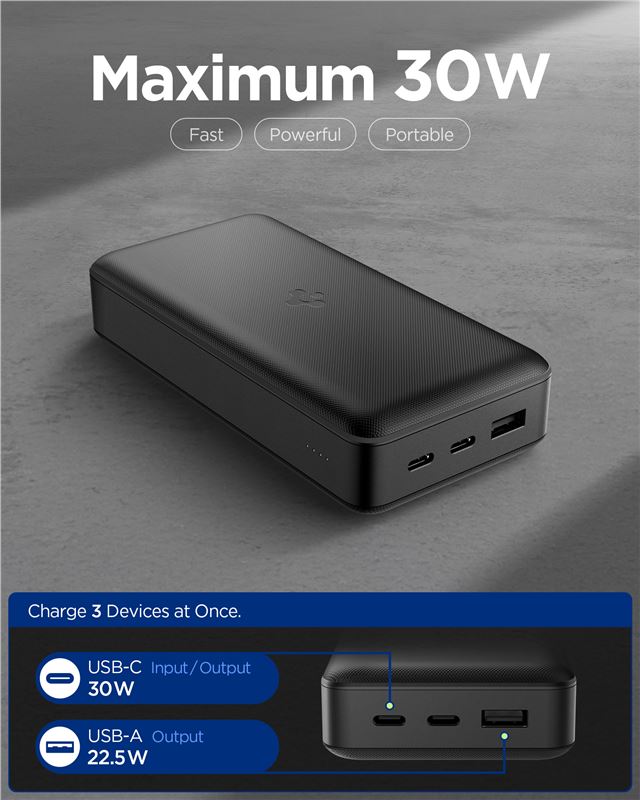 Spigen Essential 30,000mAh 30W Portable Charger, black EA3030