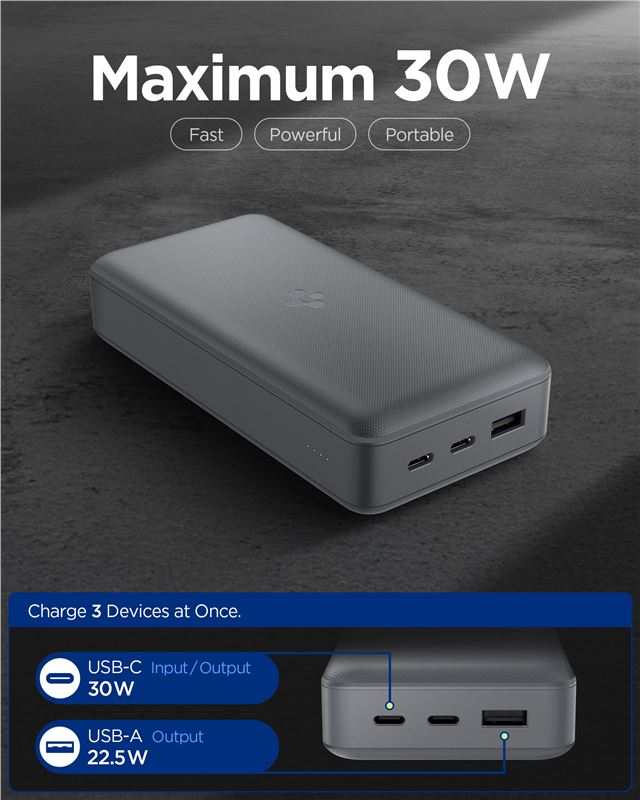 Spigen Essential 30,000mAh 30W Portable Charger, gray EA3030