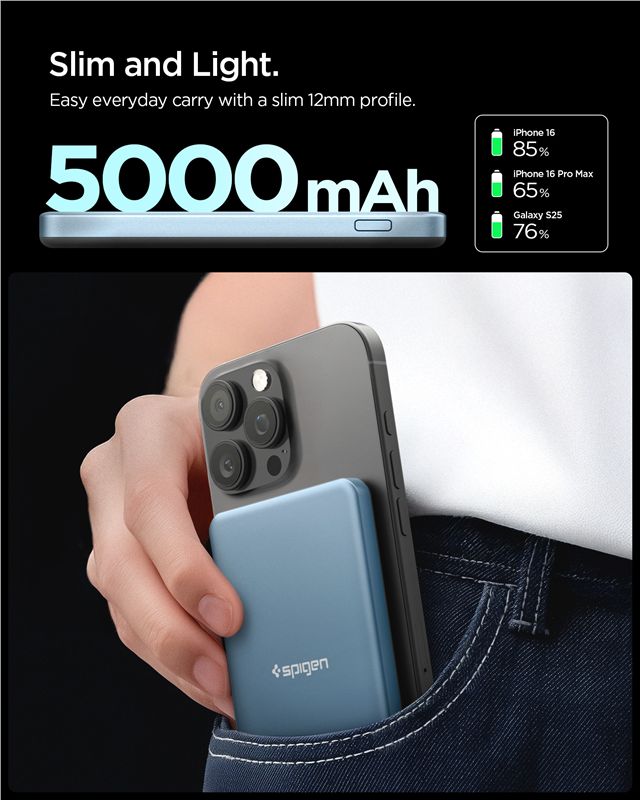 Spigen Essential 5000mAh 22.5W MagSafe prenosná nabíjačka, tyrkysová modrá EA2205MQ