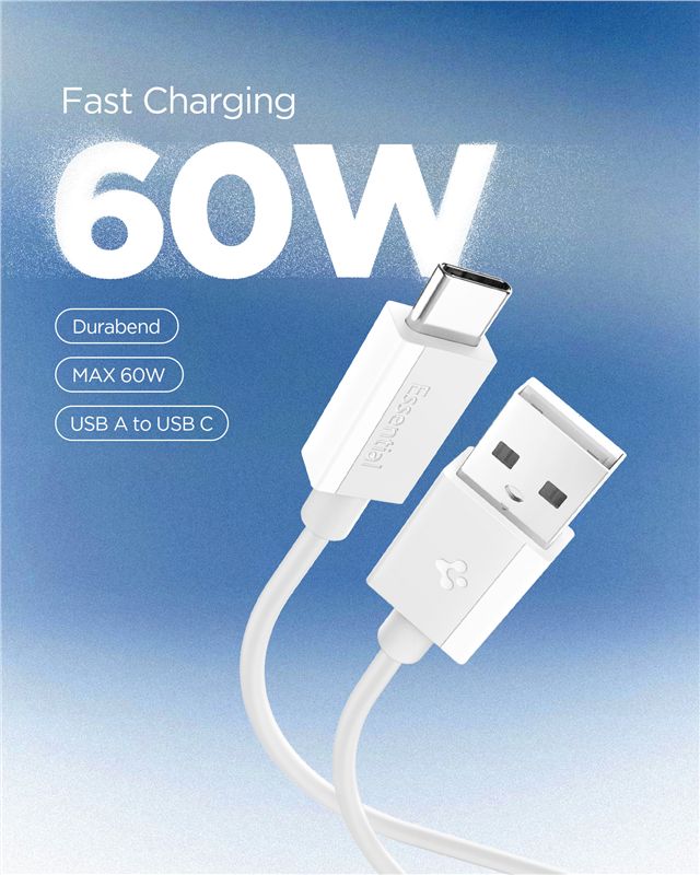 Spigen Essential USB A to USB C 60W Cable, white EB6010AC