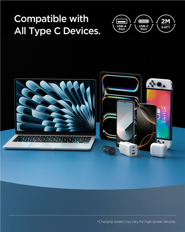 Spigen Essential USB A na USB C 60W Kábel, biely EB6020AC