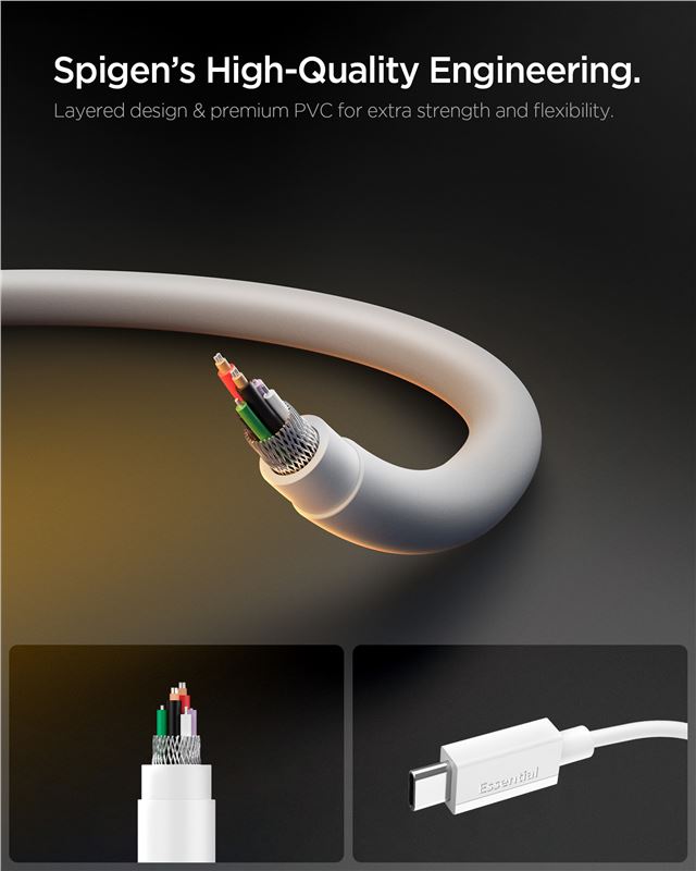 Spigen Essential USB C to USB C 60W kábel, biely EB6020CC