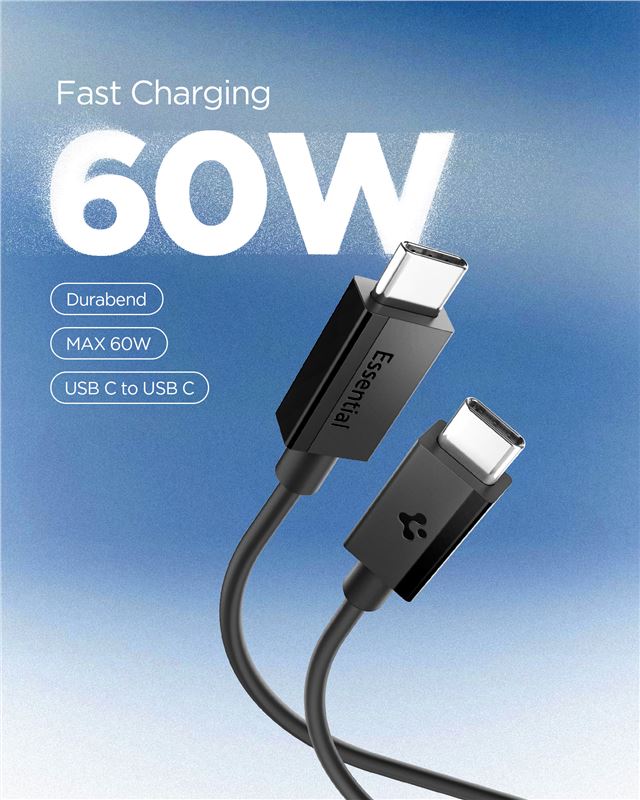 Spigen Essential USB C na USB C 60W kábel, čierny EB6020CC