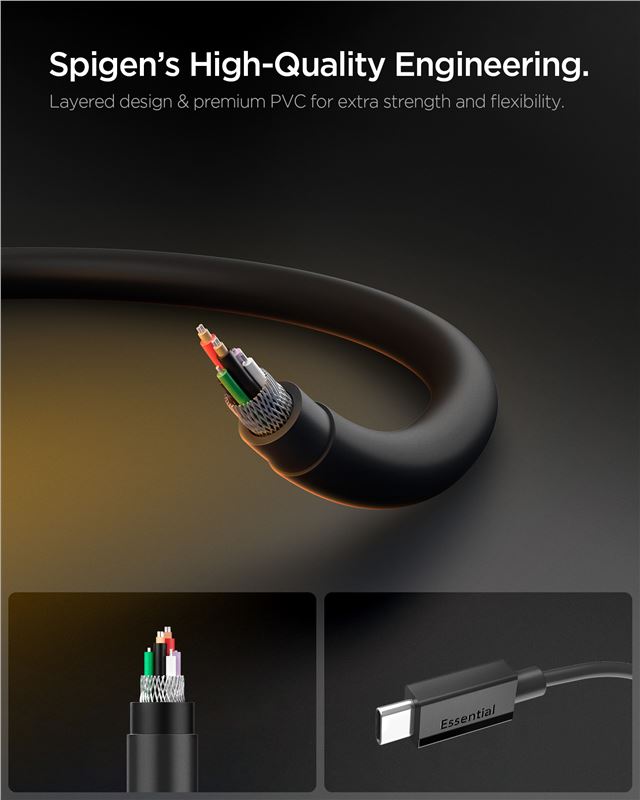 Spigen Essential USB C na USB C 60W kábel, čierny EB6020CC