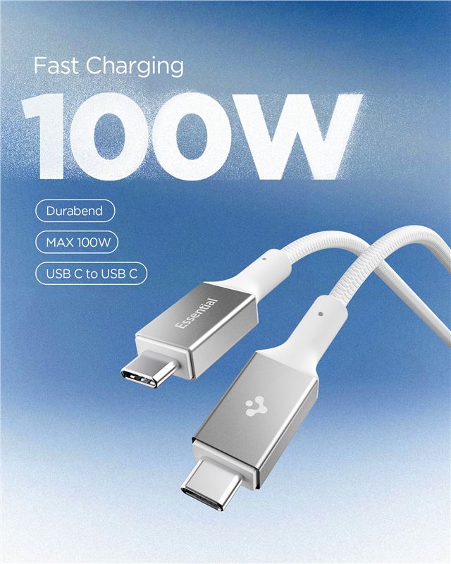 Spigen Essential USB C to USB C 100W Fabric Cable, white EB10015CC