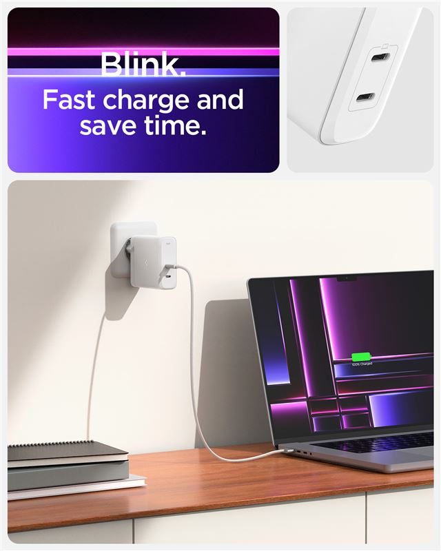 Spigen ArcStation Pro 140W Wall Charger, white - GaN / 2-Port