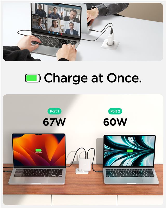 Spigen ArcStation Pro 140W Wall Charger, white - GaN / 2-Port
