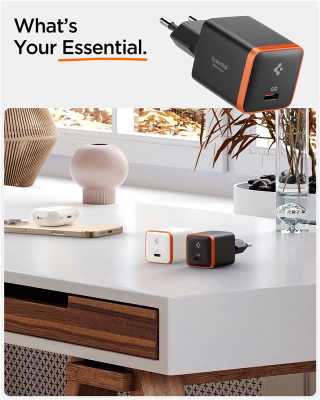 Spigen Essential 30W nástenná nabíjačka EE301EU, čierna