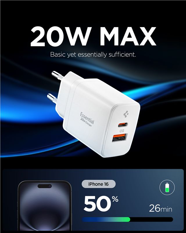 Spigen Essential 20W Wall Charger EE202EU, white