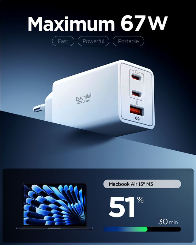 Spigen Essential 67W Wall Charger EE673EU, white