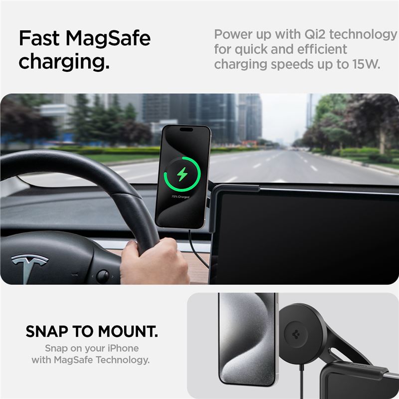Spigen Tesla TapLock MagSafe Car Mount Charger, black - Wireless / Screen