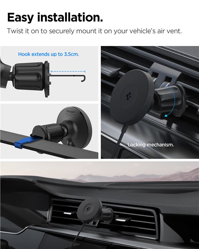 Spigen OneTap Pro 4 MagSafe Car Mount Charger, black - Wireless / AirVent Hook