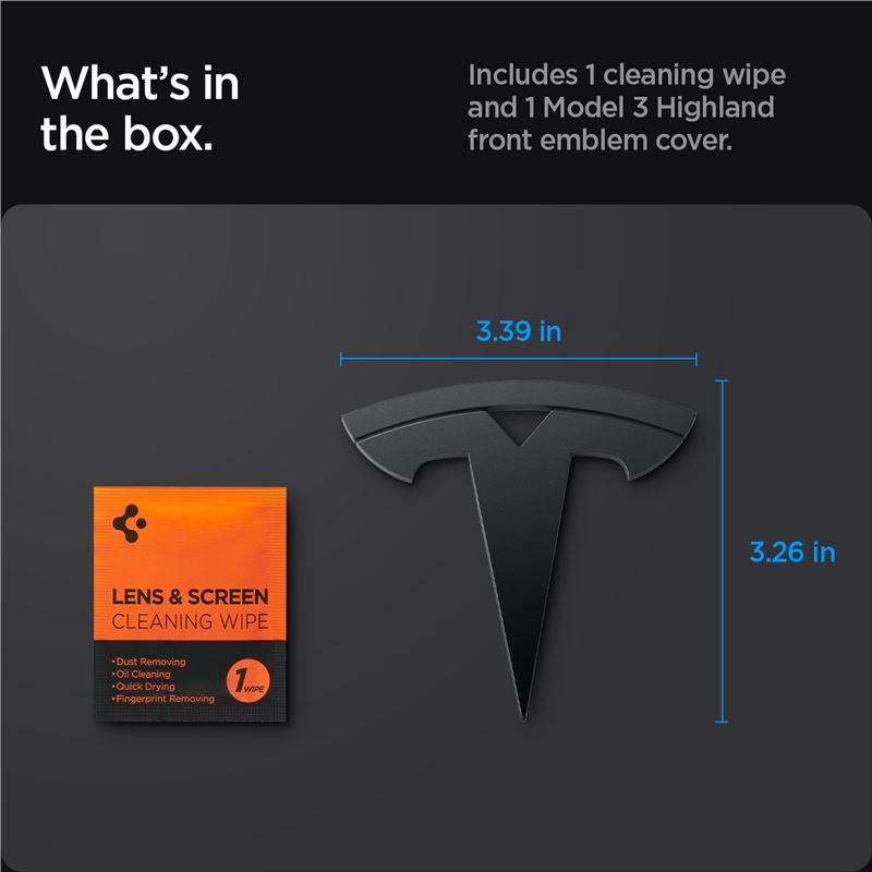 Spigen Tesla kryt emblému na prednú stranu, čierny – Tesla Model 3 2024