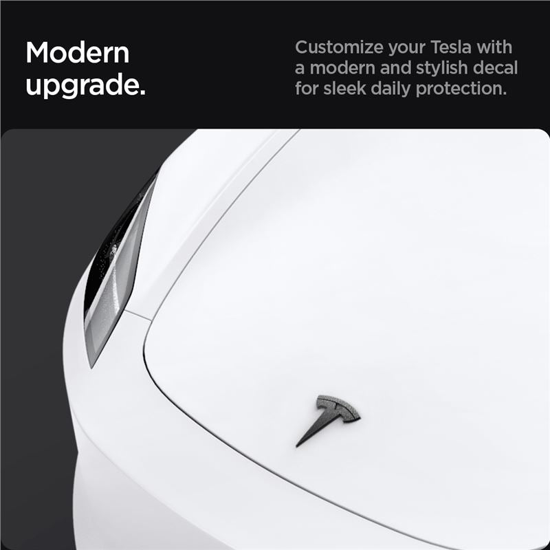 Spigen Tesla Front Emblem Logo Full Cover, karbón - Tesla Model 3 2024