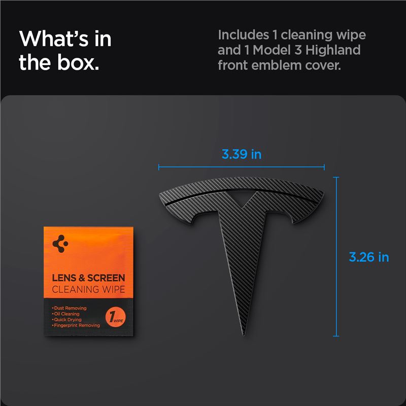 Spigen Tesla Front Emblem Logo Full Cover, karbón - Tesla Model 3 2024
