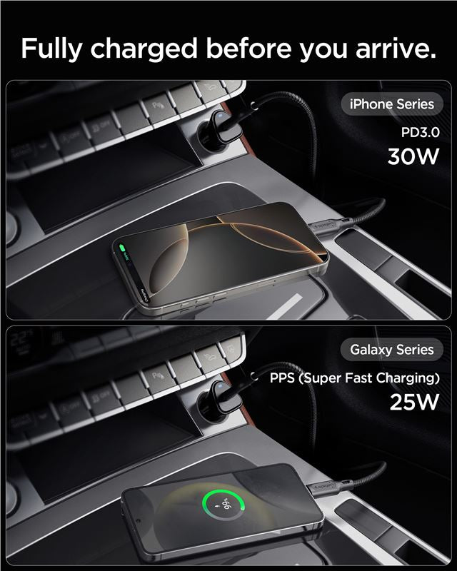 Spigen Essential 30W Car Charger EV301, black