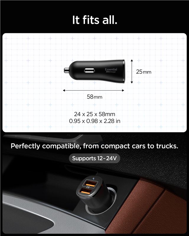 Spigen Essential 30W Car Charger EV302, black