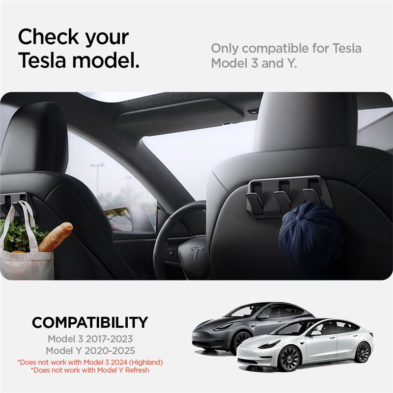 Spigen Tesla Car Seat Hook Holder, black - Tesla Model Y/3