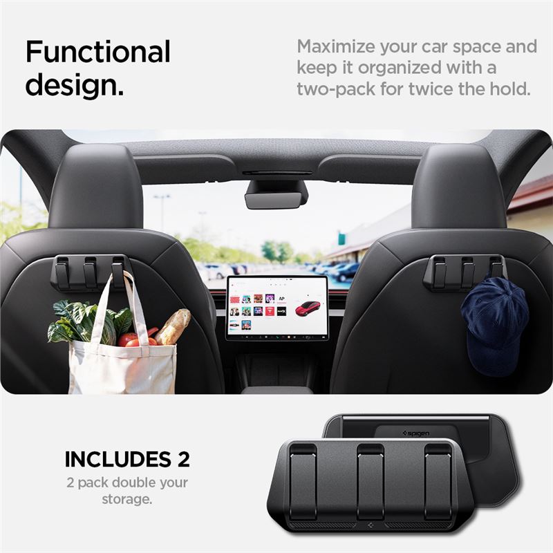 Spigen Tesla Car Seat Hook Holder, black - Tesla Model Y/3
