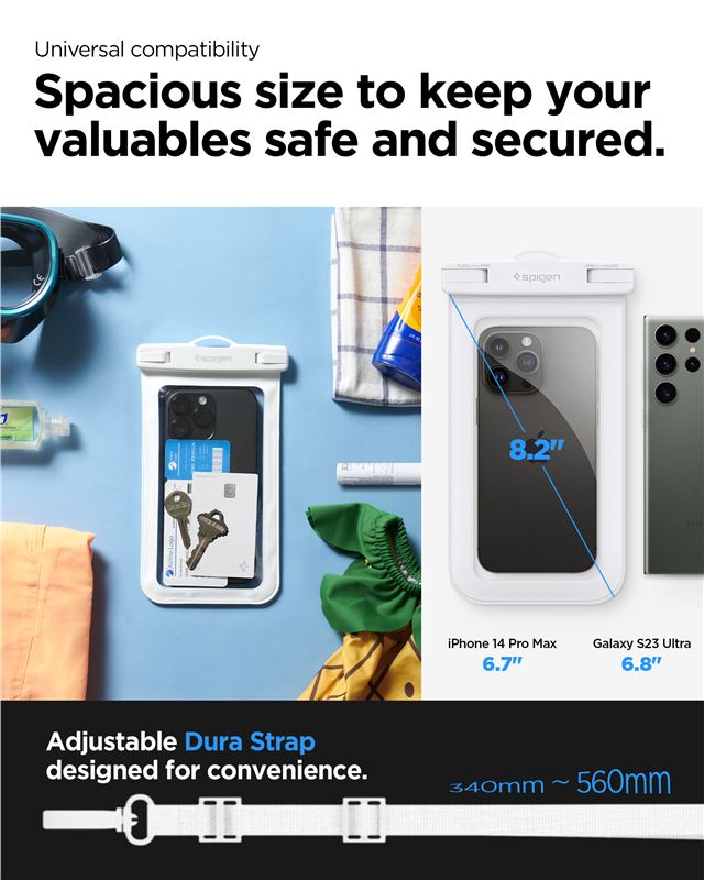Our universal waterproof phone case protects against water damage