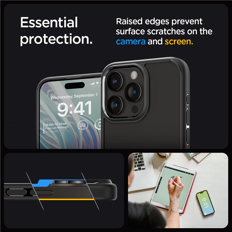Spigen Crystal Hybrid, matte black - iPhone 15 Pro Max