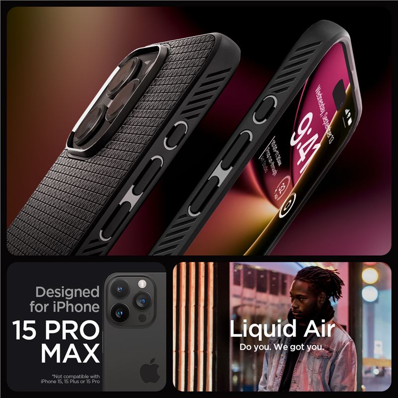 Spigen Liquid Air, matte black - iPhone 15 Pro Max