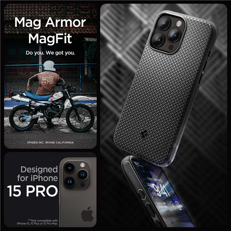 Spigen Mag Armor MagSafe, matná čierna - iPhone 15 Pro