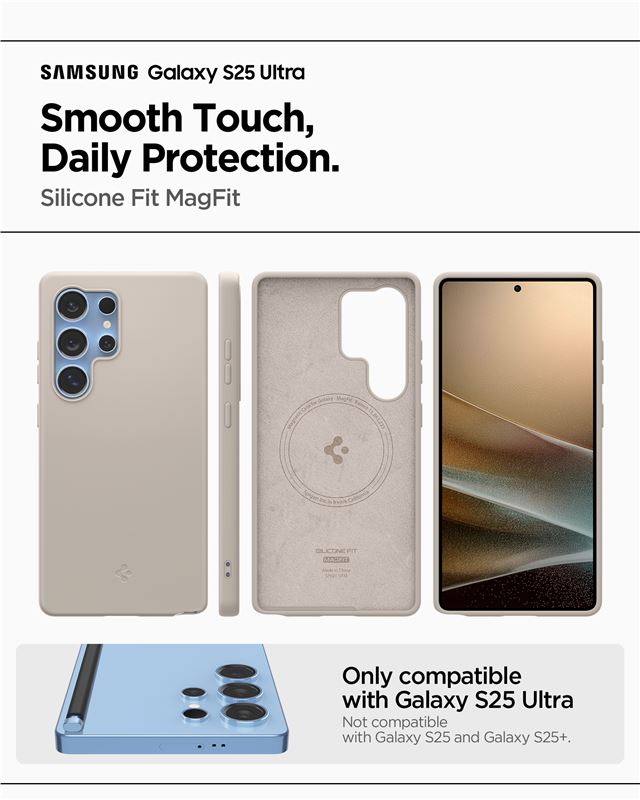 Spigen Silicone Fit MagSafe, natural titanium - Samsung Galaxy S25 Ultra