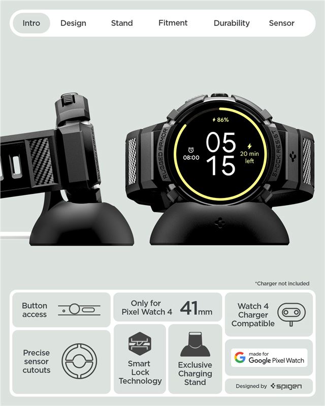Spigen Rugged Armor Pro + Stand, matte black - Google Pixel Watch 5/4 41mm