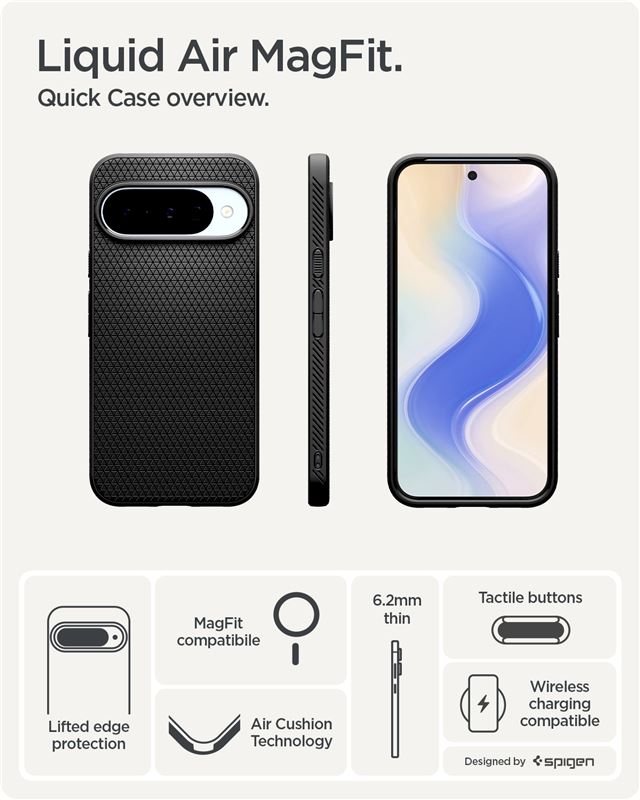 Spigen Liquid Air MagSafe, matná čierna – Google Pixel 10 Pro/Pixel 10