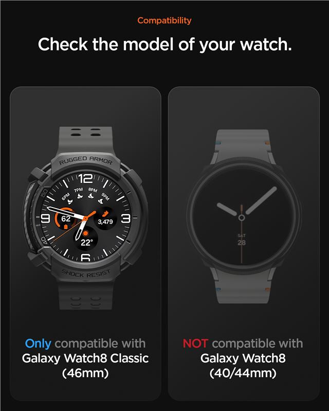 Spigen Rugged Armor, matná čierna – Samsung Galaxy Watch 8 Classic (46mm)