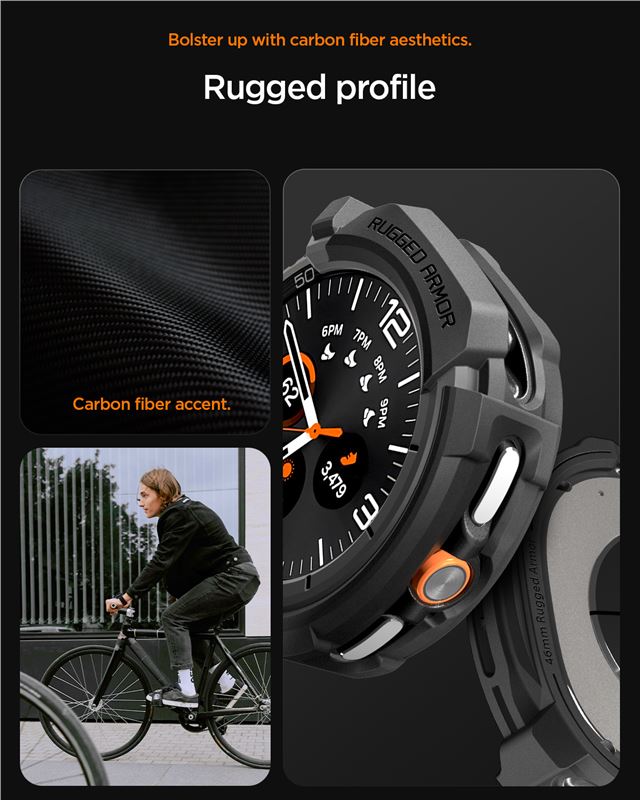 Spigen Rugged Armor, matná čierna – Samsung Galaxy Watch 8 Classic (46mm)
