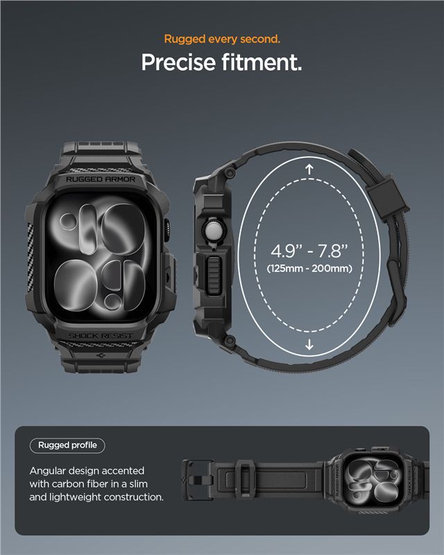 Spigen Rugged Armor Pro 2, matte black - Apple Watch 11 42mm