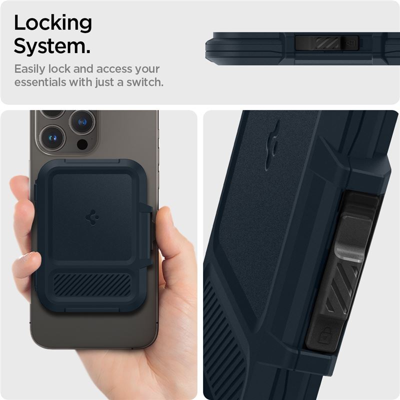Spigen iPhone Lock Fit MagSafe Wallet, metal slate