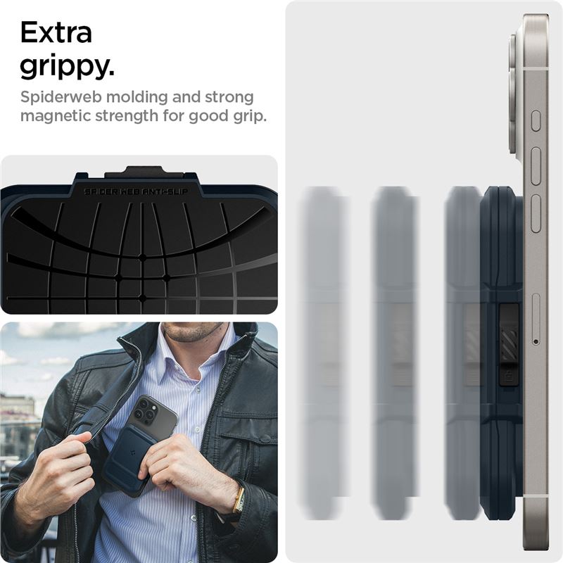Spigen iPhone Lock Fit MagSafe Wallet, metal slate