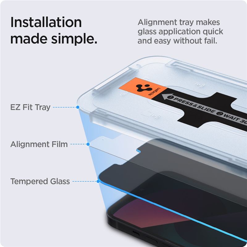 Spigen Glass tR EZ Fit Sensor Open Privacy 2 Pack - iPhone 16e/14/13/13 Pro