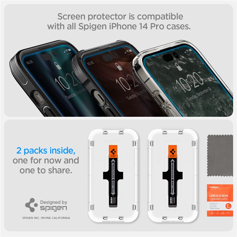 Spigen Glass tR EZ Fit 2 Pack Sensor Protection - iPhone 14 Pro
