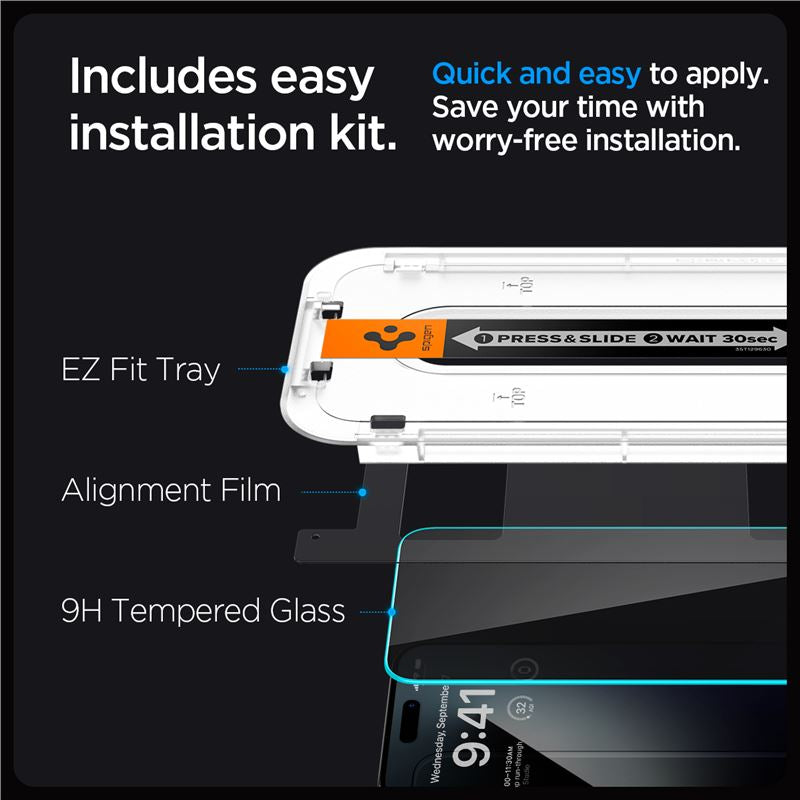 Spigen Glass tR EZ Fit (Privacy) 2 Pack - iPhone 15 Pro Max