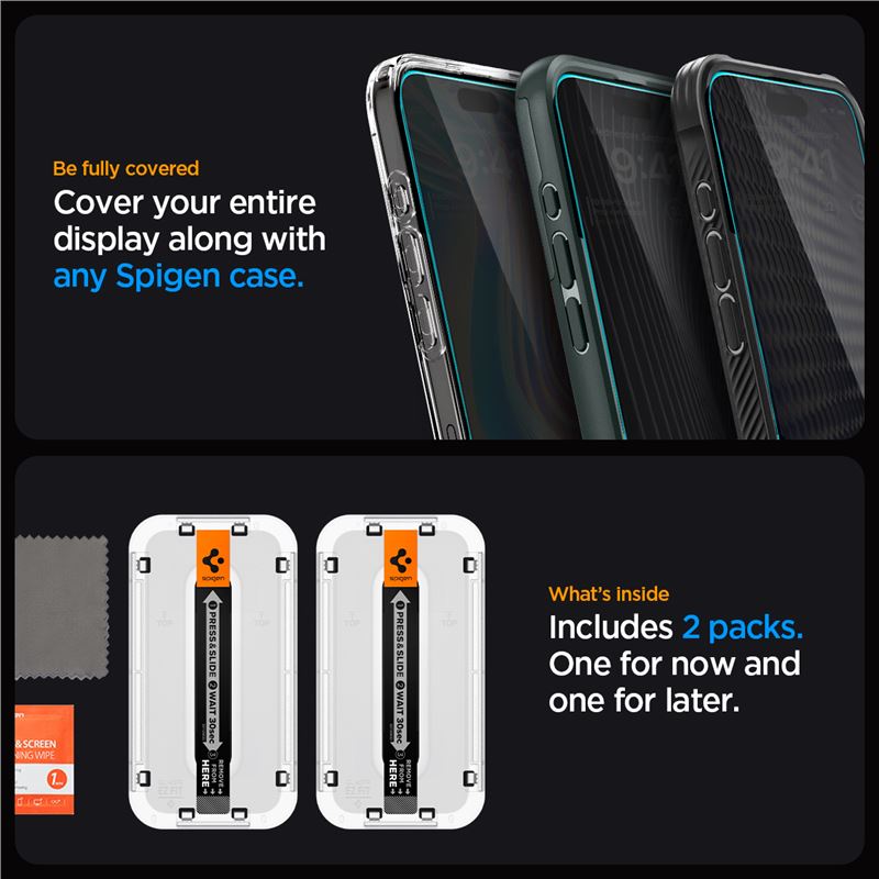 Spigen Glass tR EZ Fit (Privacy) 2 Pack - iPhone 15 Pro Max