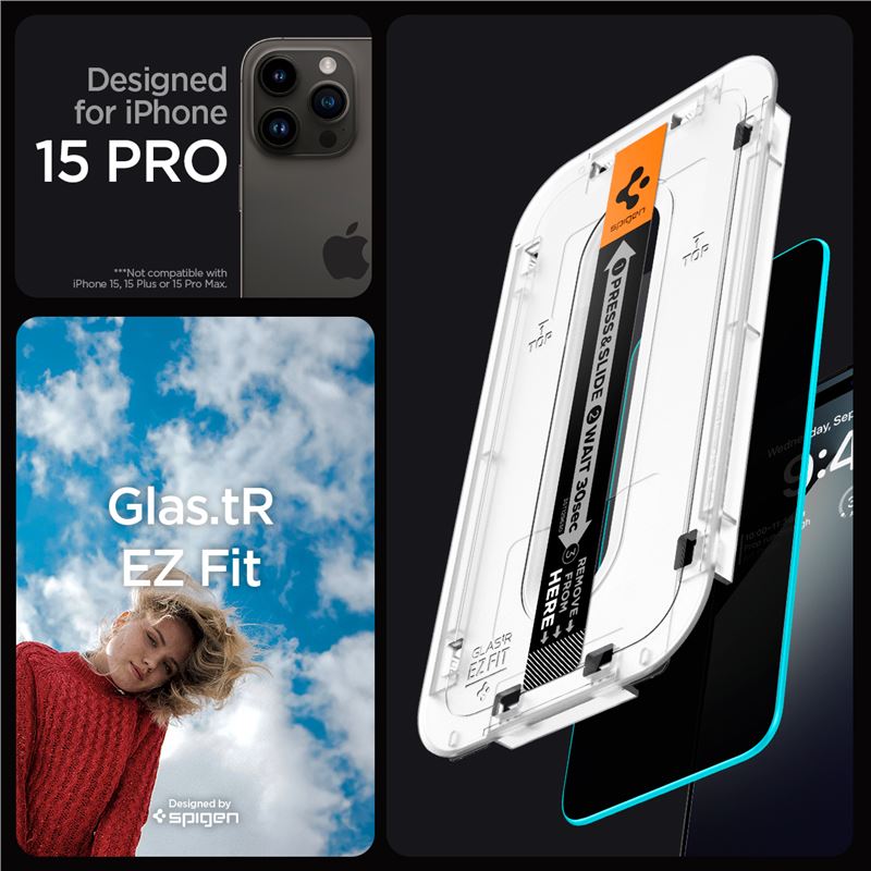 Spigen Glass tR EZ Fit (Privacy) 2 Pack - iPhone 15 Pro